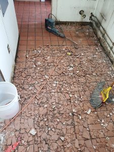 Commercial kitchen ceramic tile flooring removal, Westfield, Mass