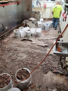 Commercial kitchen ceramic tile flooring removal, Westfield, Mass